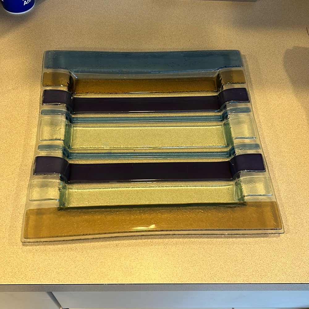 Glass dish, multi colored